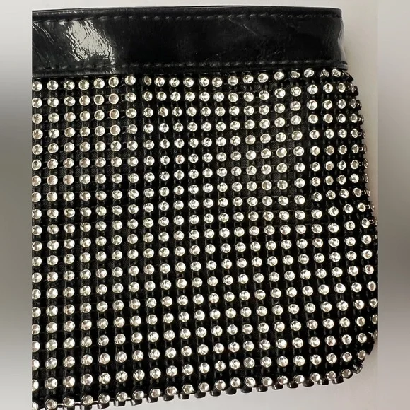 Black Patent Rhinestone Wristlet Clutch w/ Silver Hardware Small Sparkle Purse - Picture 3 of 8